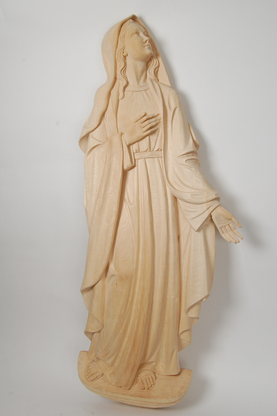 Wooden sculpture representing Our Lady of Sorrows before the treatment with mordant (stain)