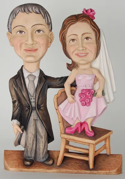 colored wooden bridal couple