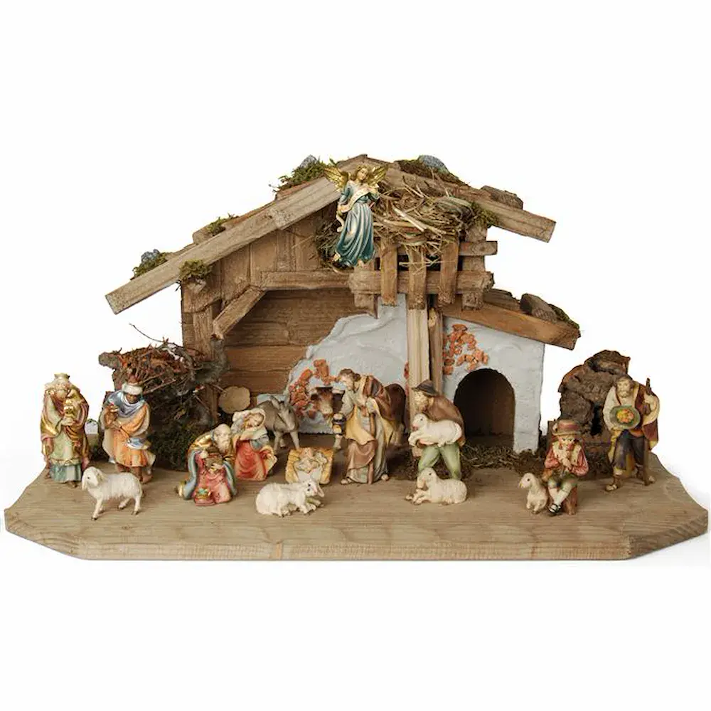 Krippenstall "Langkofel" mit 14 Figuren