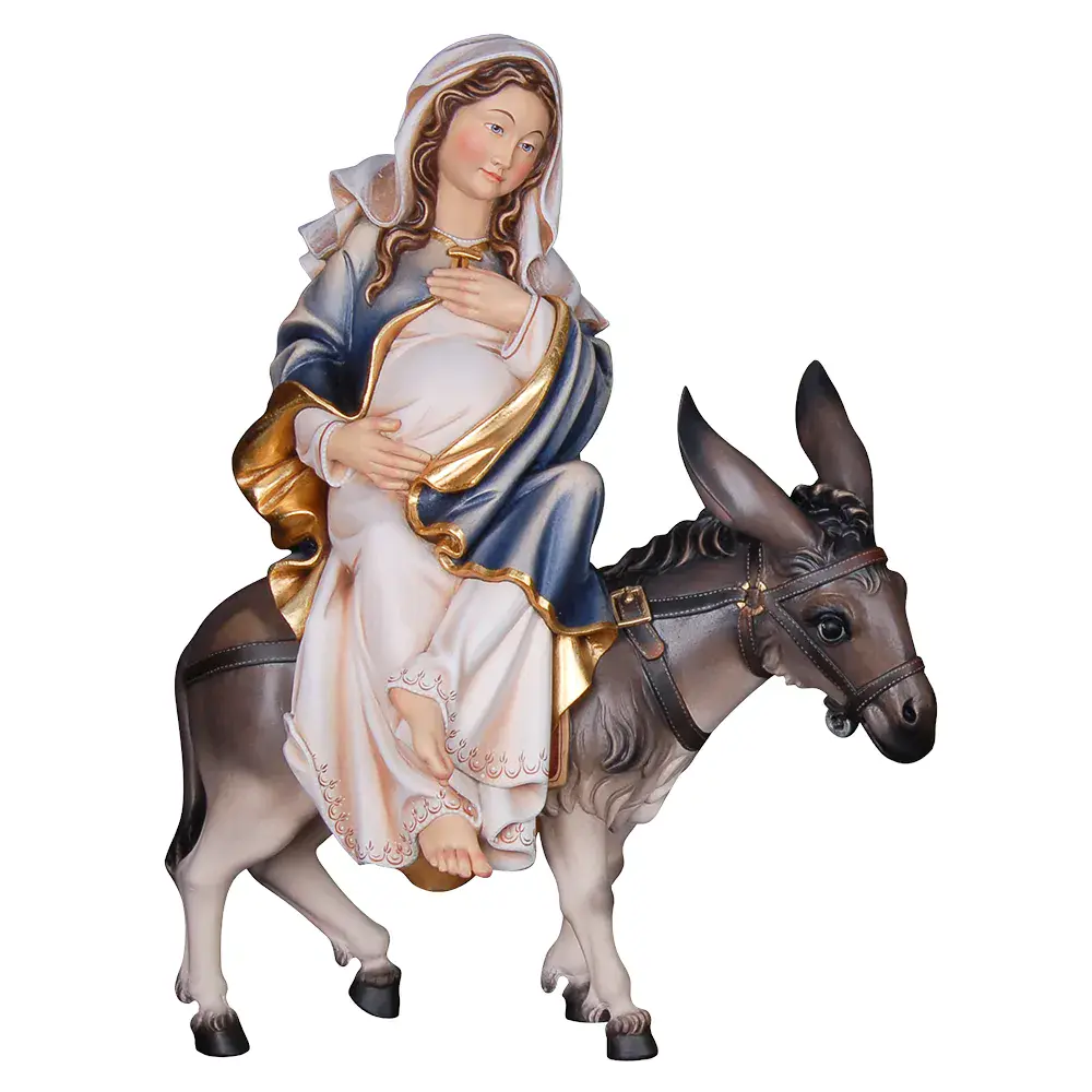 Schwangere Maria sitzend auf Esel (Herbergsuche)