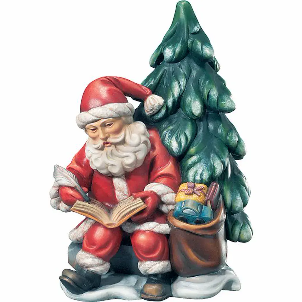 Weihnachtsmann mit Buch und Baum