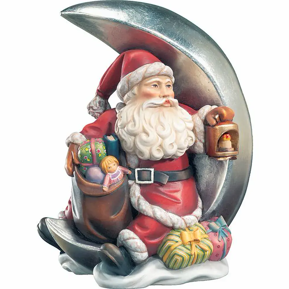 Weihnachtsmann mit Mond und Laterne
