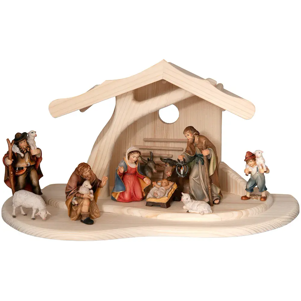 Modern Stable with 11 Betlehem Nativity Figurines
