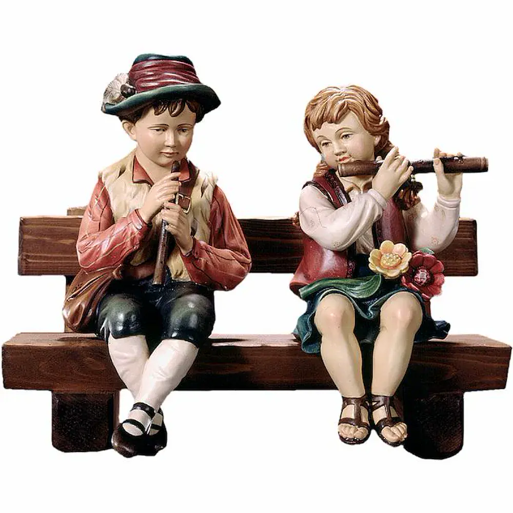 Flute player on bench
