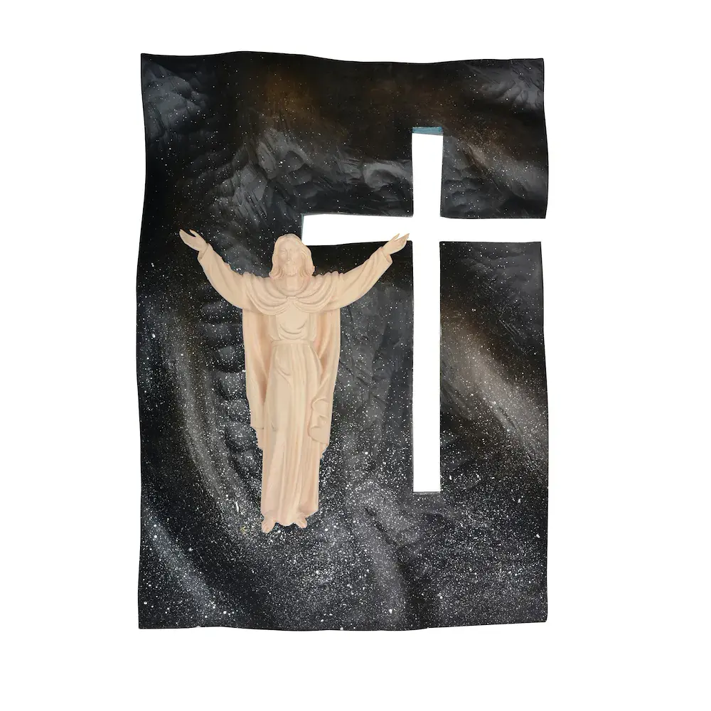 Piastra croce con cristo risorto naturale