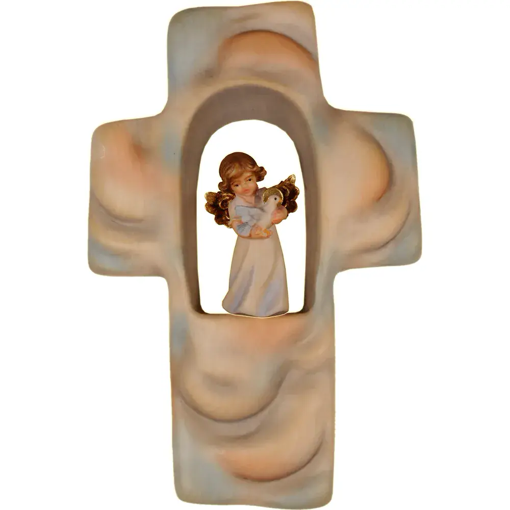 Cross for children with clouds, angle with pigeon