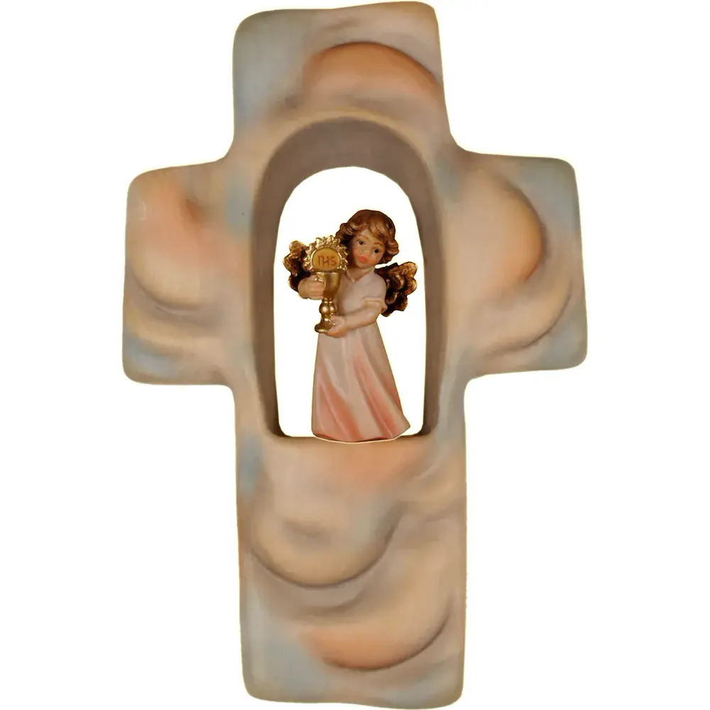 Children cross with clouds and angel with host
