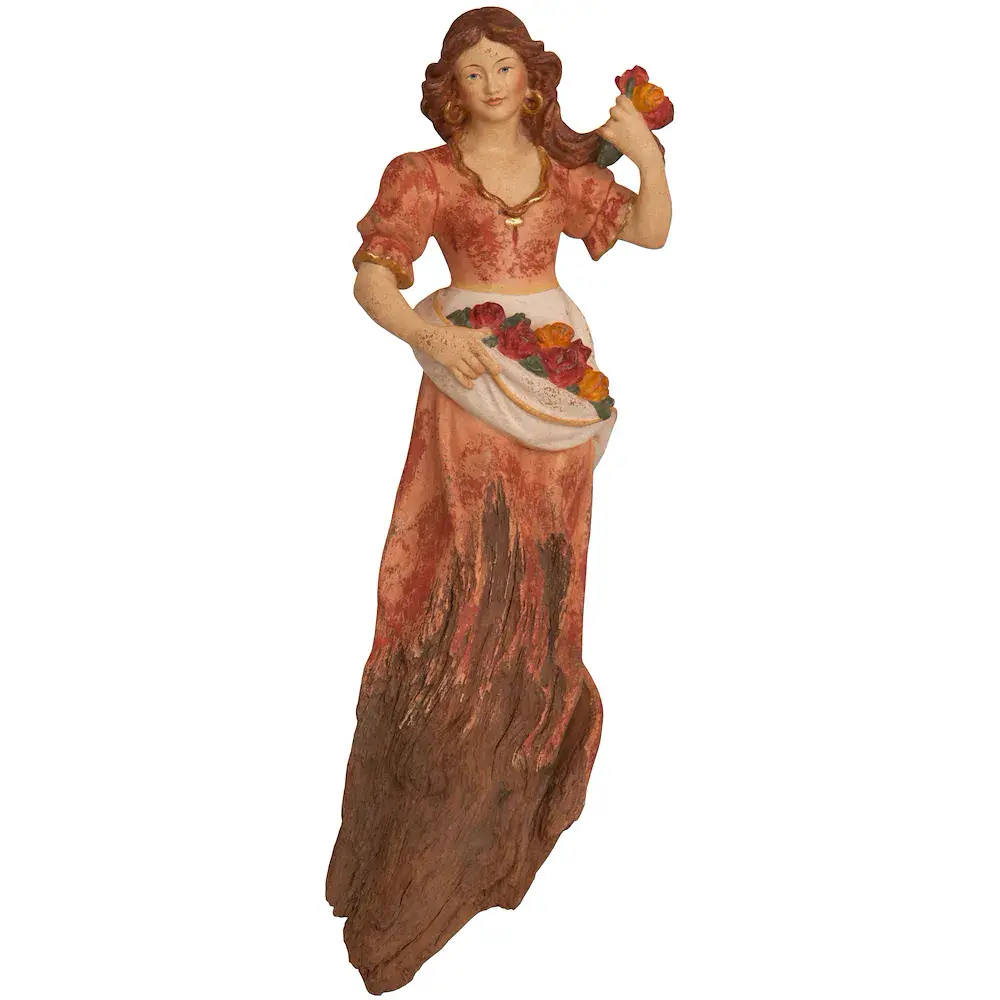 Signora con rose scultura in radice