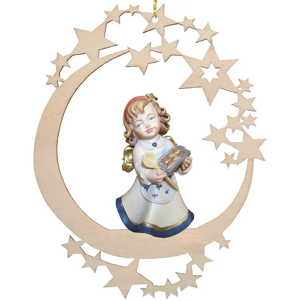 Mond mit Engel mit Weihnachtskeksen