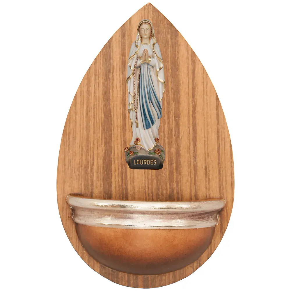 Holy water font with Our Lady of Lourdes