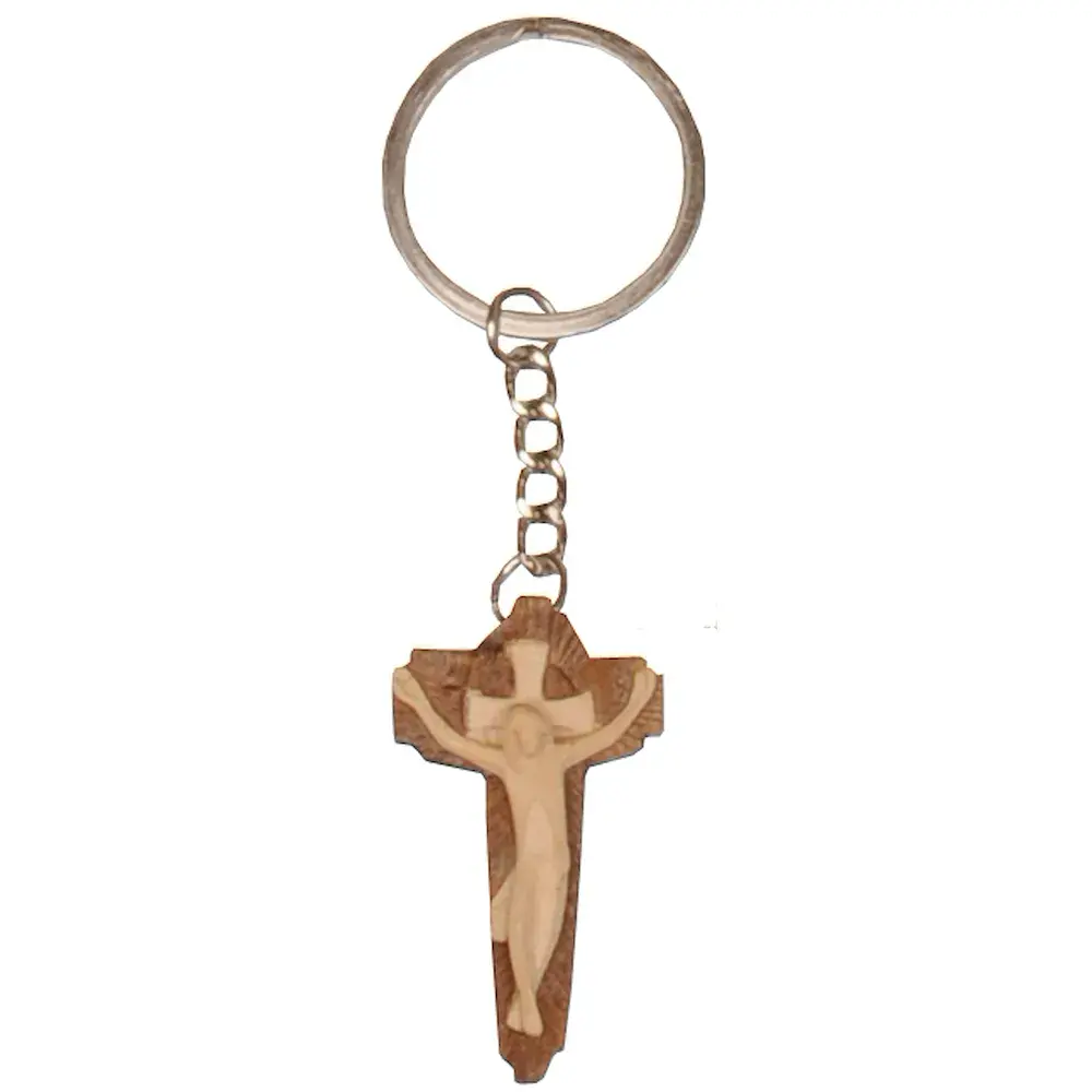 Keyring Pendant - with Crucifix modern style  wood