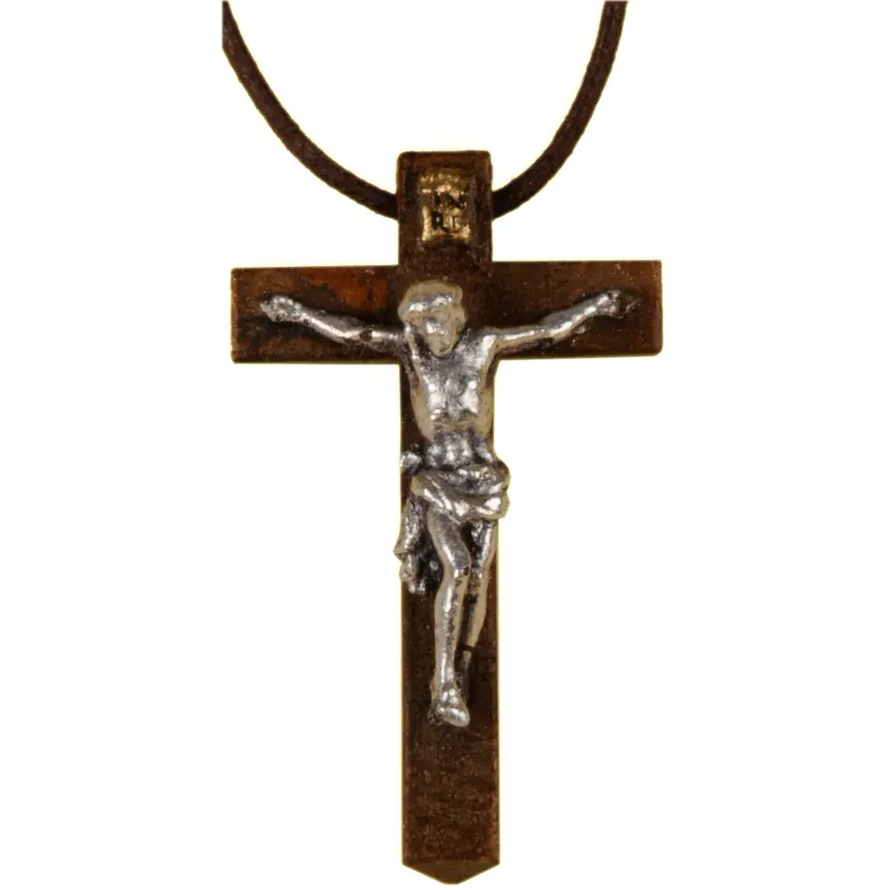 Necklace - cross with Jesus wood carved