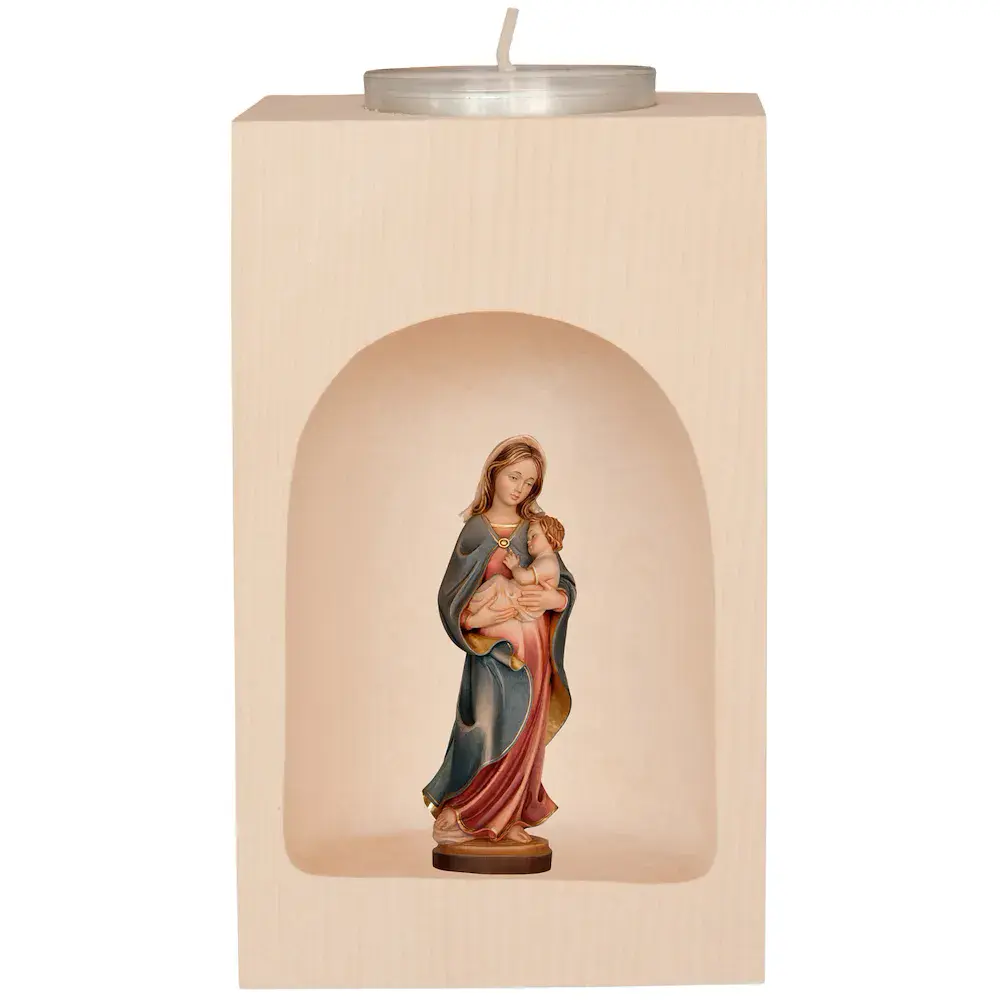 Candle holder with Our Lady of protection in niche
