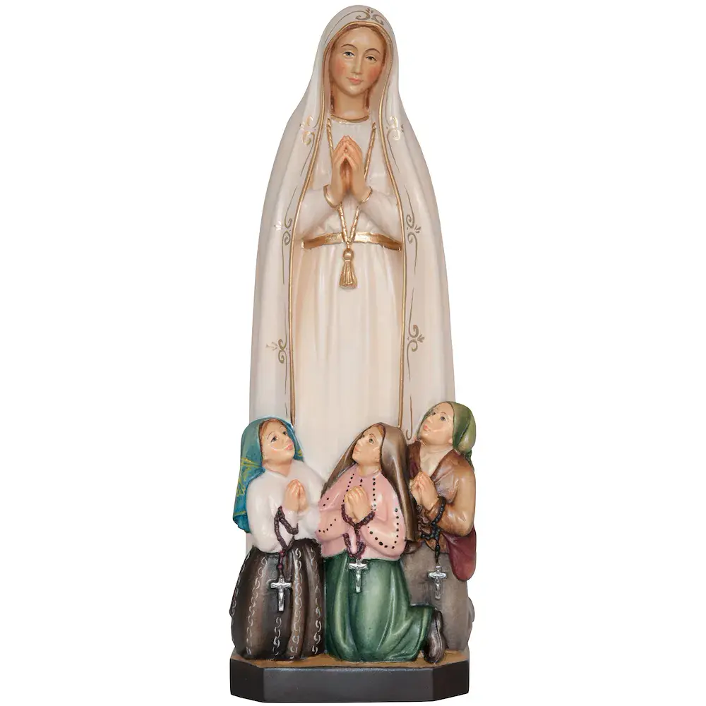 Madonna di Fatima con 3 Pastorelli in legno