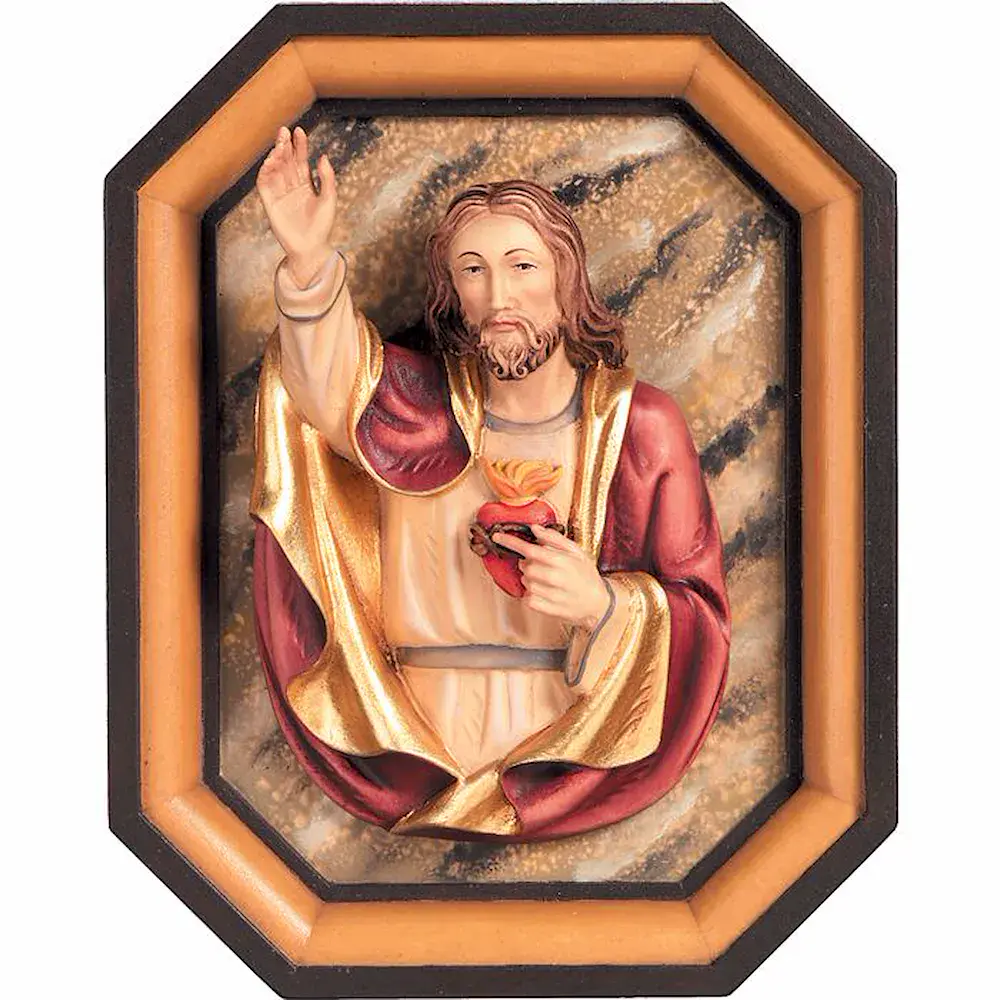 Sagrado Corazón de Jesús bajorrelieve con marco