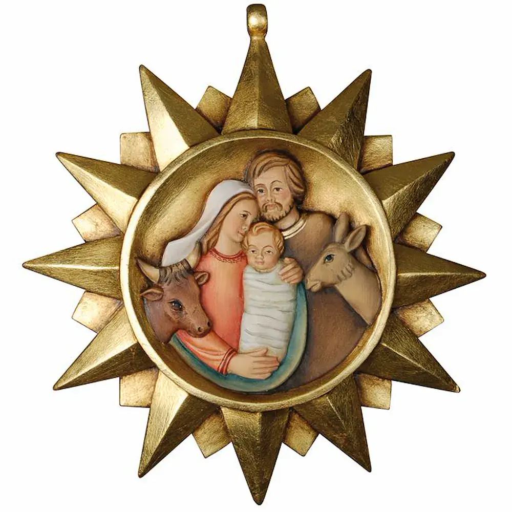 Adornos: Estrella con Sagrada Familia, buey y burr