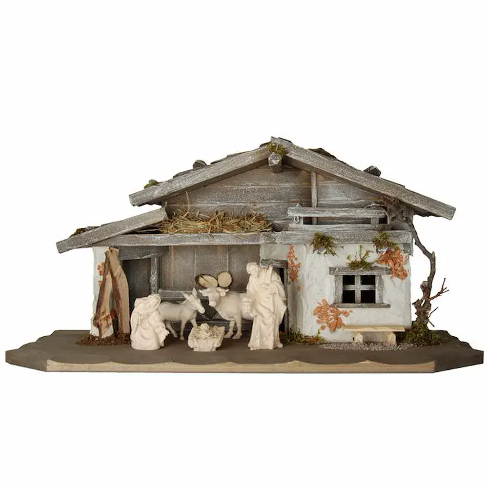 Shed "Sella" with holy family, ox and donkey
