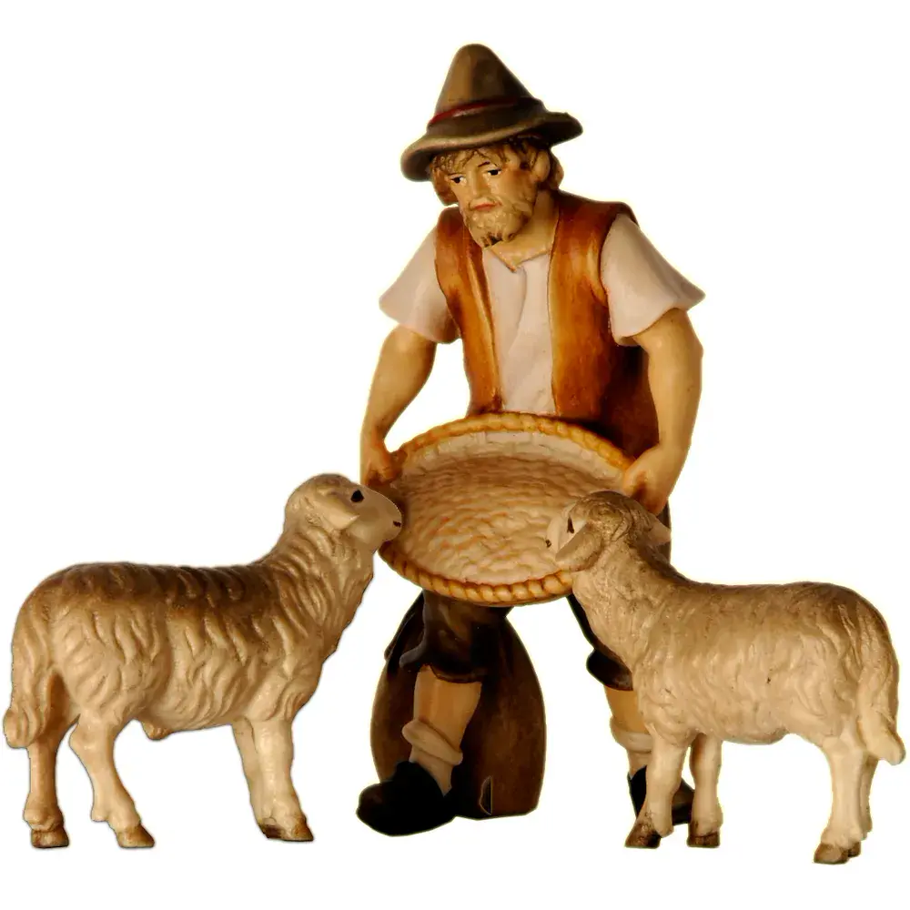 Presepe Bethlehem Pastore che alimenta due pecore