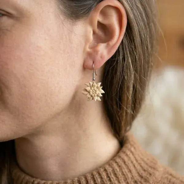 Edelweiss earrings hanging